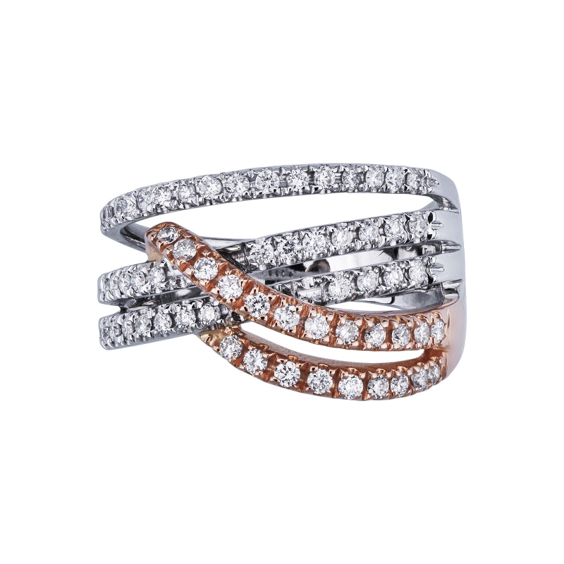 Anillo de banda en oro blanco y rosa 18k con diamantes Anillo de banda en oro blanco y rosa 18k con diamantes