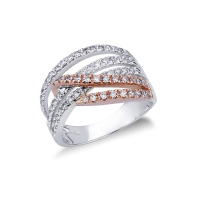 Anillo de banda en oro blanco y rosa 18k con diamantes
