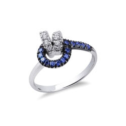 Anillo Nudo en Oro Blanco 18k con Diamantes y Zafiros Azules