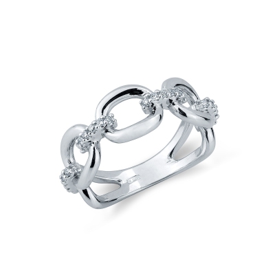 Anillo en oro blanco 18k con eslabones rígidos y diamantes