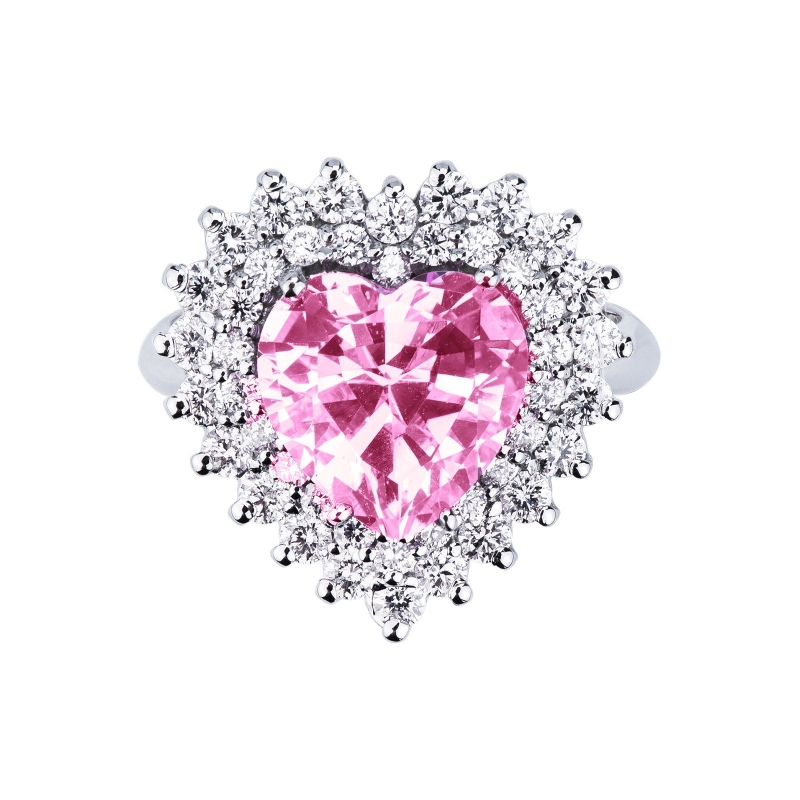 Anillo halo oro blanco 18 quilates con zafiro rosa Anillo halo oro blanco 18 quilates con zafiro rosa