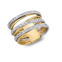 Anillo de banda bicolor en oro 18k con diamantes en tres hileras
