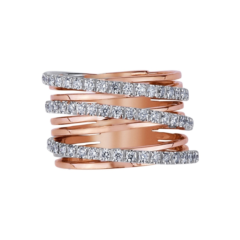 Anillo de banda múltiple en oro blanco y rosa con diamantes Anillo de banda múltiple en oro blanco y rosa con diamantes