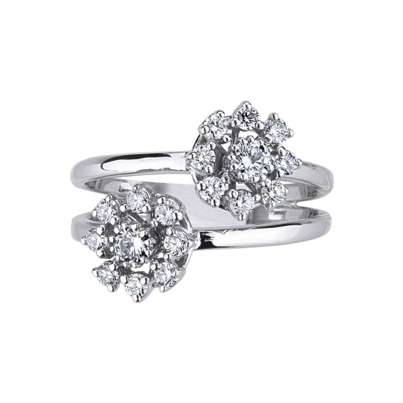 Anillo tu y yo en Oro Blanco 18k con Flores y Diamantes Anillo tu y yo en Oro Blanco 18k con Flores y Diamantes