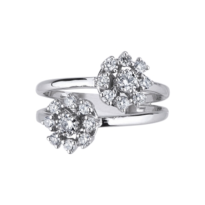 Anillo tu y yo en Oro Blanco 18k con Flores y Diamantes