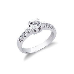 Anillo tipo solitario mujer en oro blanco de 18k