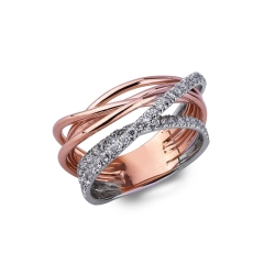Anillo Filo de la Alegría en oro blanco y rosa con diamantes