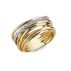 Anillo en oro blanco y amarillo de 18 quilates con diamantes talla brillante