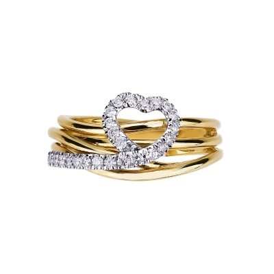 Anillo corazón en oro blanco y amarillo de 18k con diamantes