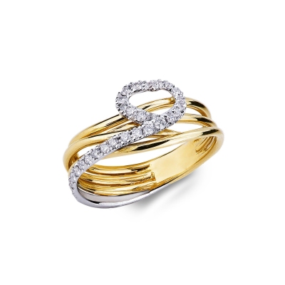 Anillo corazón en oro blanco y amarillo de 18k con diamantes
