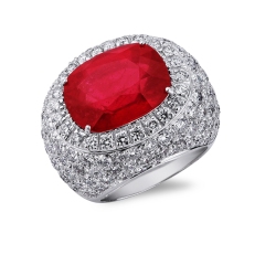 Anillo lujo oro blanco 18K rubí y diamantes