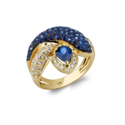 Anillo serpiente en oro amarillo 18K engastado con diamantes y zafiro