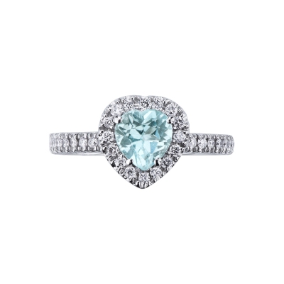 Anillo mujer en oro blanco de 18k con aguamarina y diamantes