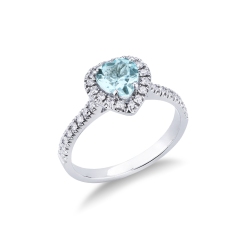 Anillo mujer en oro blanco de 18k con aguamarina y diamantes