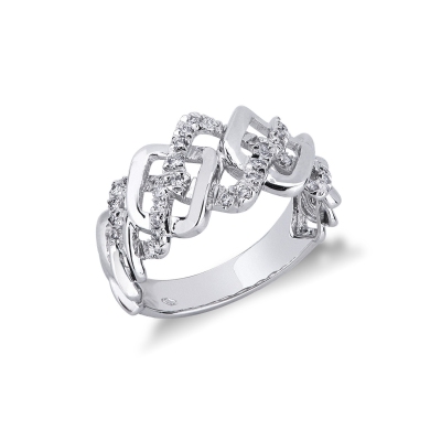 Anillo gourmette en oro blanco de 18 quilates con diamantes