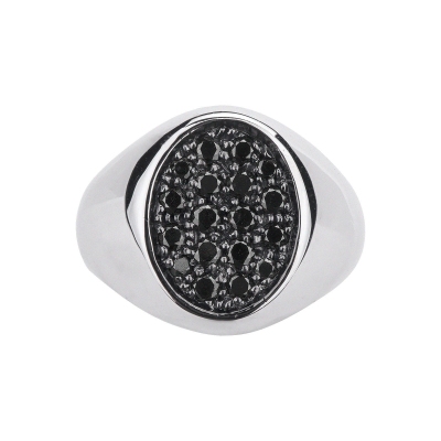 Chevaliere 18 kilates oro blanco oval diamantes negros