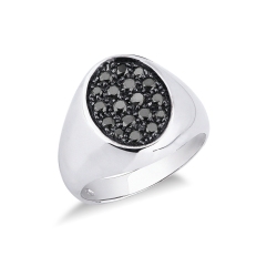Chevaliere 18 kilates oro blanco oval diamantes negros