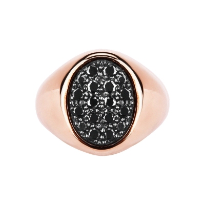 Anillo hombre pavé en oro rosa 18k con diamantes negros