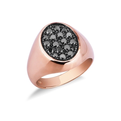 Anillo hombre pavé en oro rosa 18k con diamantes negros