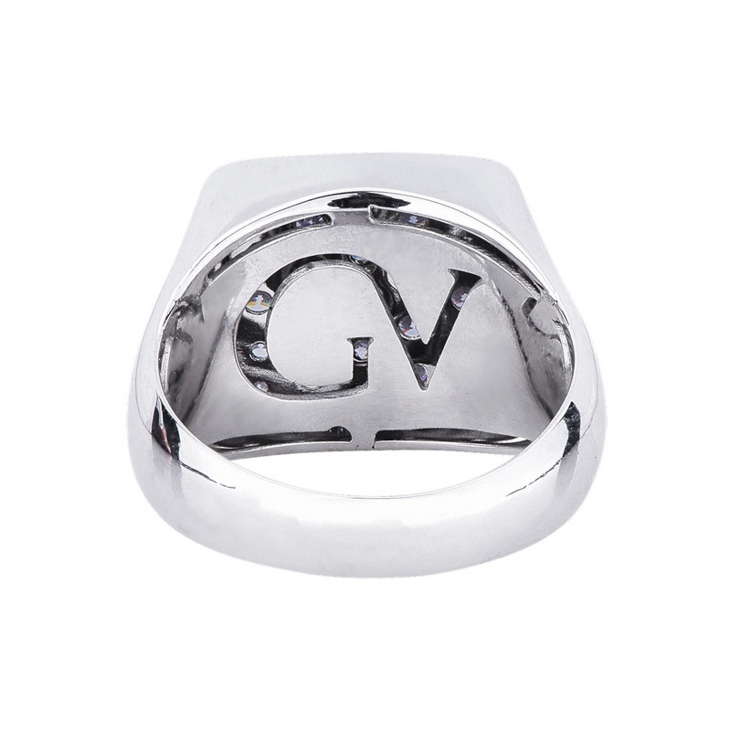Anillo hombre cuadrado con pavé diamantes y oro blanco de 18 kilates Anillo hombre cuadrado con pavé diamantes y oro blanco de 18 kilates