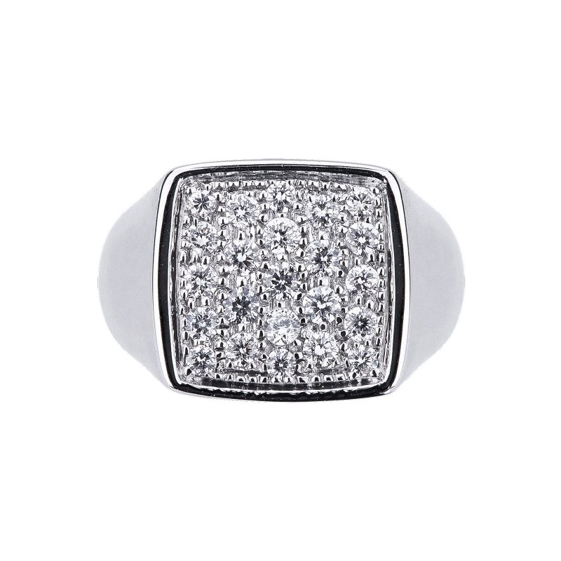 Anillo hombre cuadrado con pavé diamantes y oro blanco de 18 kilates Anillo hombre cuadrado con pavé diamantes y oro blanco de 18 kilates