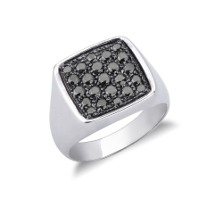 Chevaliere 18 kilates oro blanco cuadrado diamantes negros
