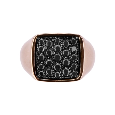 Anillo en oro rosa pavé diamantes negros y puntas brunidas