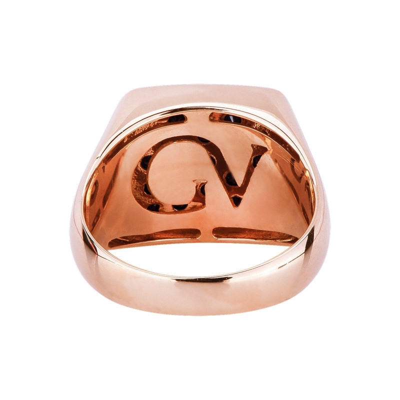 Anillo hombre en oro rosa con pavé diamantes negros y puntas brunidas Anillo hombre en oro rosa con pavé diamantes negros y puntas brunidas