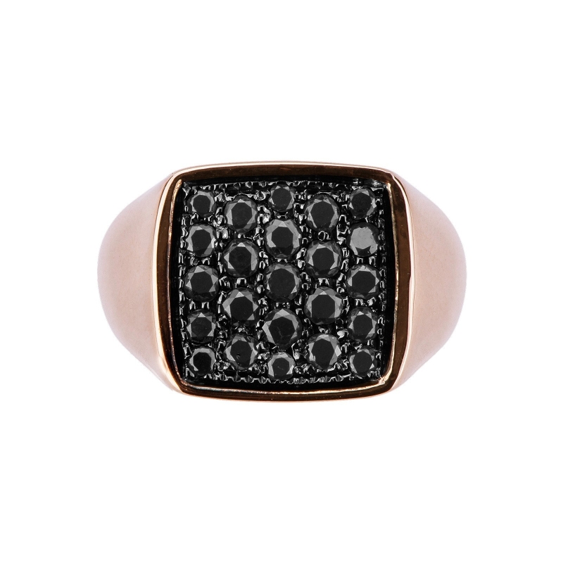 Anillo hombre en oro rosa con pavé diamantes negros y puntas brunidas Anillo hombre en oro rosa con pavé diamantes negros y puntas brunidas