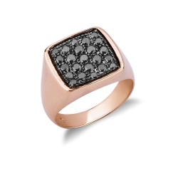 Anillo hombre en oro rosa con pavé diamantes negros y puntas brunidas
