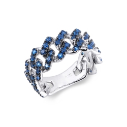 Anillo Cuban Link en oro blanco 18k con zafiros azules
