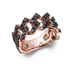 Anillo Cuban Link en oro rosa 18k con diamantes negros