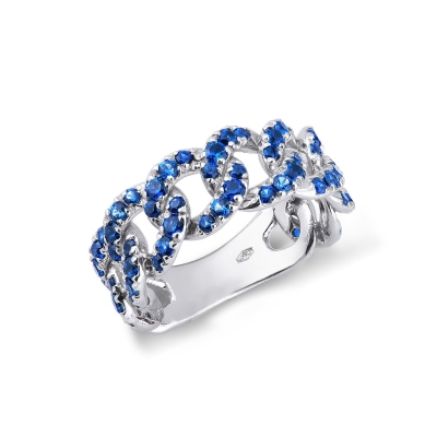 Anillo gourmette en oro blanco de 18k con zafiros azules