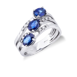 Anillo de Olas en Oro Blanco de 18 Quilates con Zafiros Azules y Diamantes