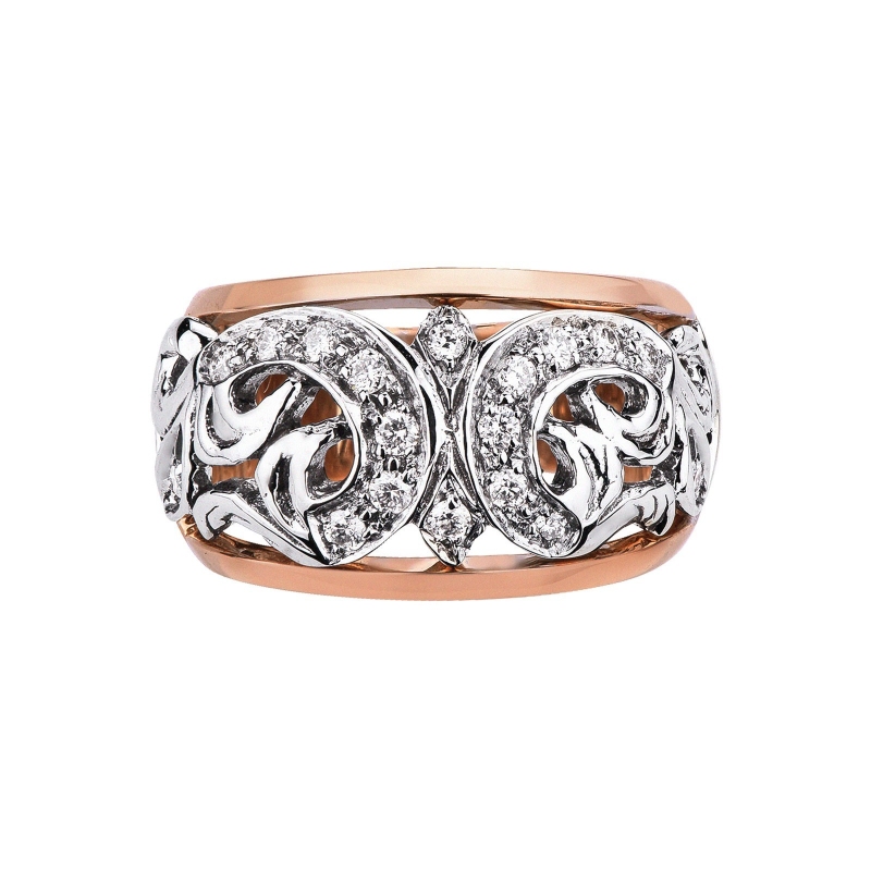 Anillo de mujer en oro blanco y rosa con diamantes blancos Anillo de mujer en oro blanco y rosa con diamantes blancos