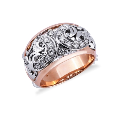 Anillo de mujer en oro blanco y rosa con diamantes blancos