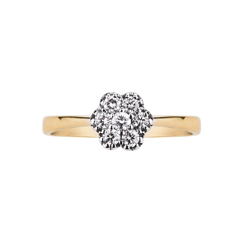 Anillo ilusión de flor en oro blanco y amarillo de 18k con diamantes