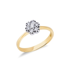 Anillo ilusión de flor en oro blanco y amarillo de 18k con diamantes