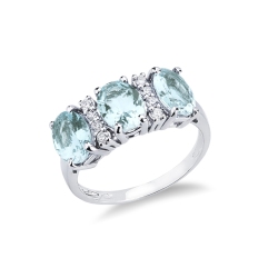 Anillo oro blanco 18k con aguamarinas ovaladas y diamantes
