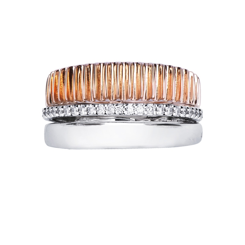 Anillo banda en oro blanco y rosa con diamantes Anillo banda en oro blanco y rosa con diamantes
