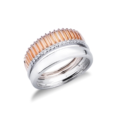 Anillo banda en oro blanco y rosa con diamantes