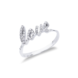 Anillo en oro blanco de 18k con la inscripción Love en diamantes