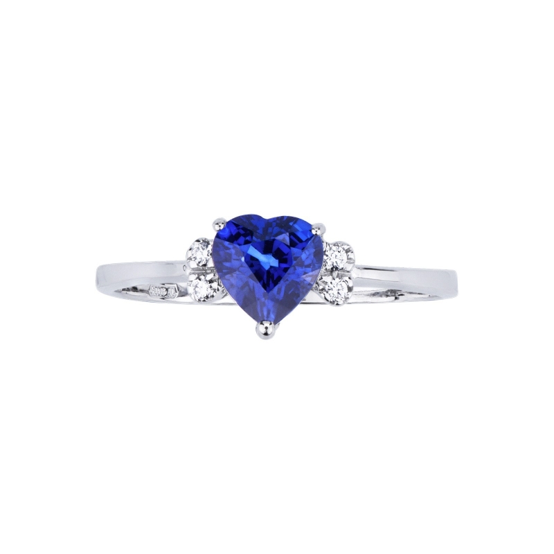 Anillo oro blanco 18k zafiro azul y dos diamantes  Anillo oro blanco 18k zafiro azul y dos diamantes