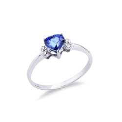 Anillo oro blanco 18k zafiro azul y dos diamantes
