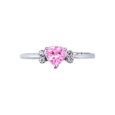 Anillo de oro blanco de 18k con zafiro rosa en forma de corazón y diamantes
