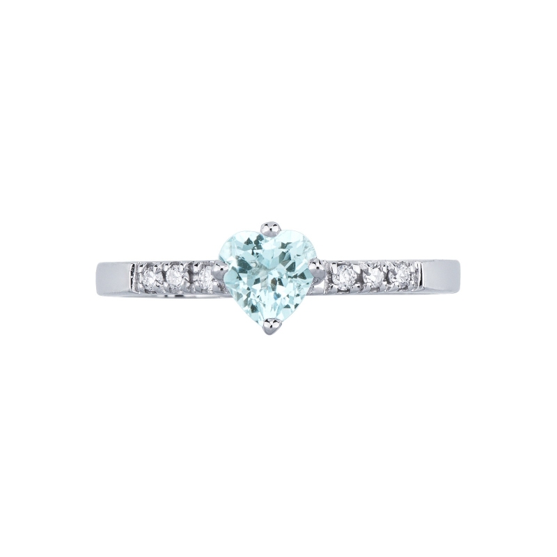 Anillo con aguamarina corazón y diamantes en oro blanco 18k Anillo con aguamarina corazón y diamantes en oro blanco 18k
