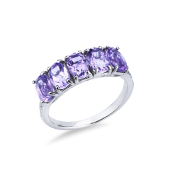 Anillo oro blanco 18k con 5 amatistas ovaladas y diamantes