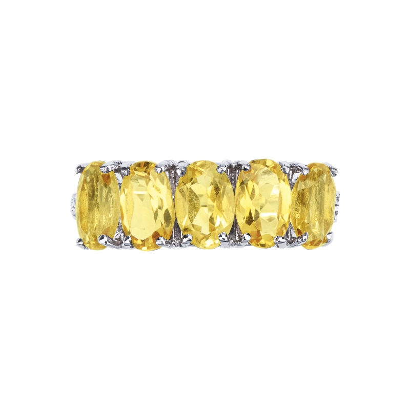 Anillo de oro blanco de 18k con un diamante y 5 citrinos Anillo de oro blanco de 18k con un diamante y 5 citrinos