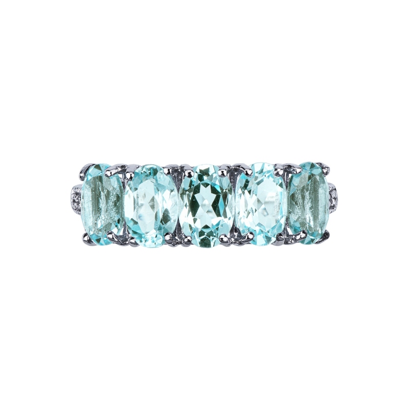 Anello in oro bianco 18k con diamante e acquamarina