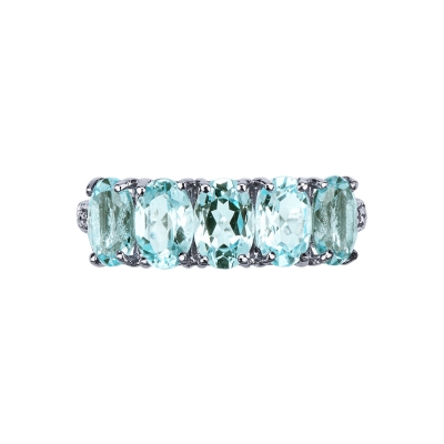 Anello in oro bianco 18k con diamante e acquamarina